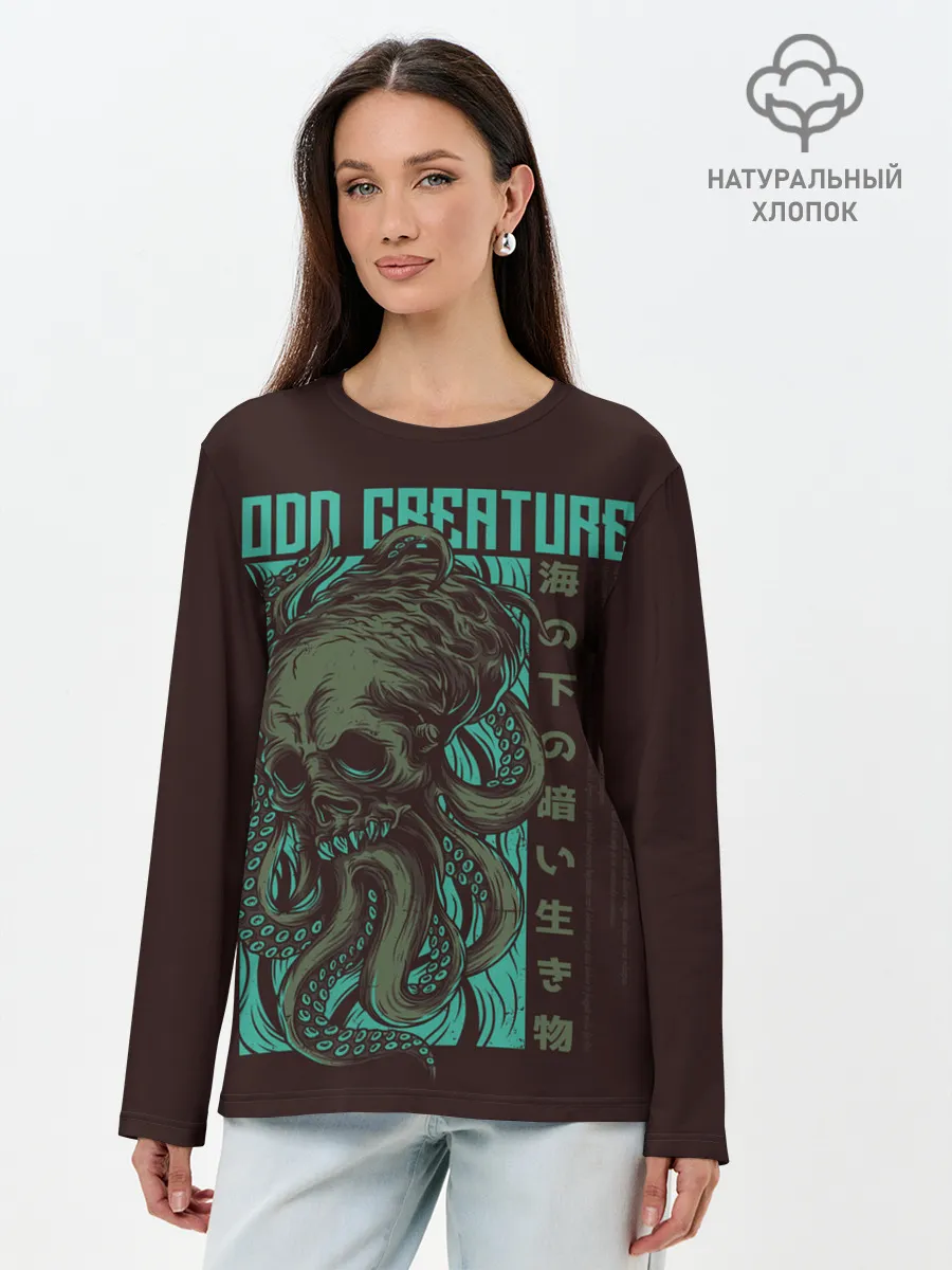 Лонгслив женский. Хлопок / Дьявольский осьминог