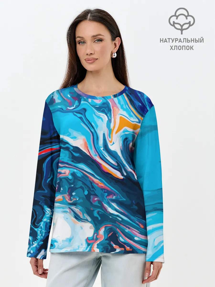 Лонгслив женский. Хлопок / Волны красок