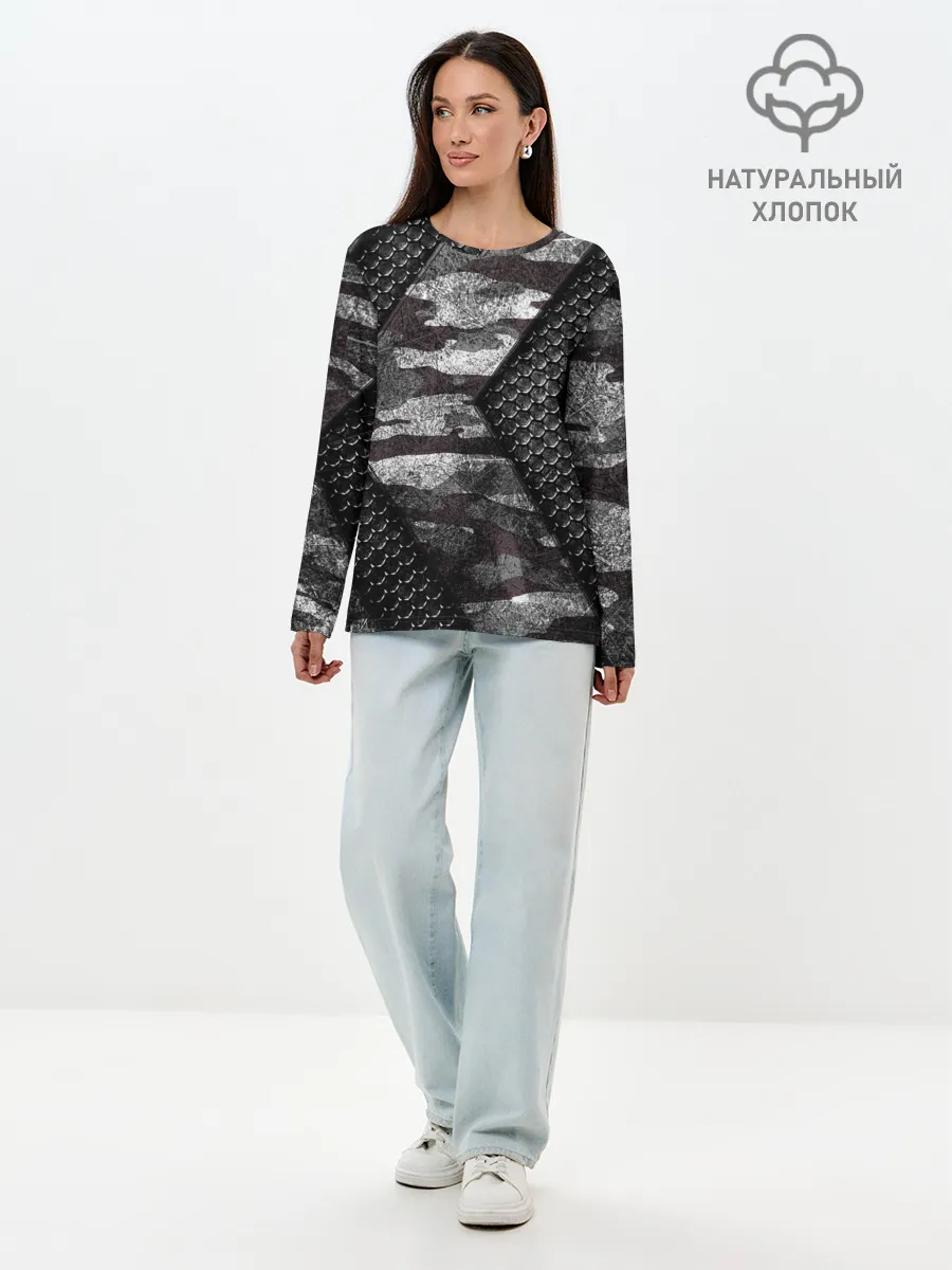 Лонгслив женский. Хлопок / Камуфляжная 3D броня