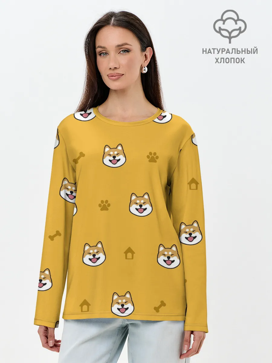 Лонгслив женский. Хлопок / Сиба-ину. Акита-ину.