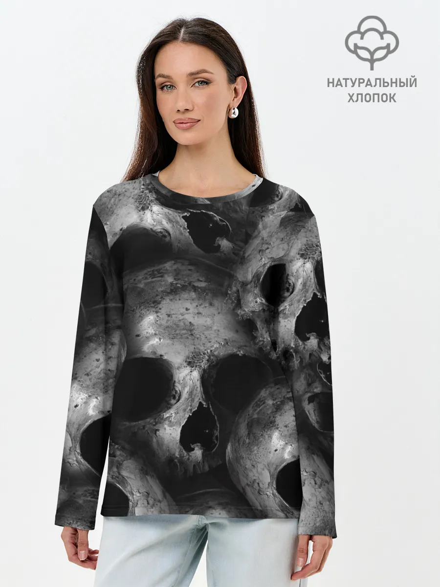 Лонгслив женский. Хлопок / Черепа