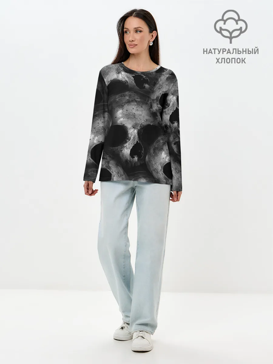 Лонгслив женский. Хлопок / Черепа