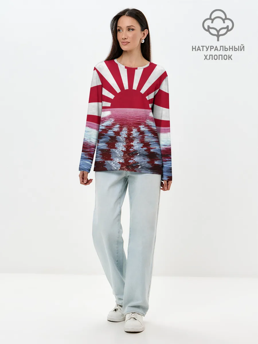 Лонгслив женский. Хлопок / Флаг Восходящего Солнца