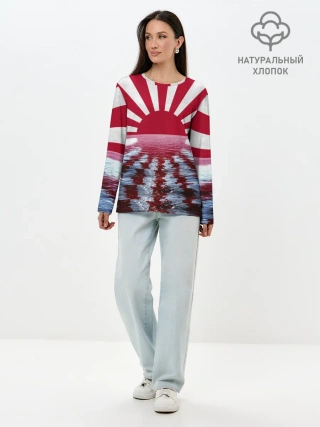 Лонгслив женский. Хлопок / Флаг Восходящего Солнца