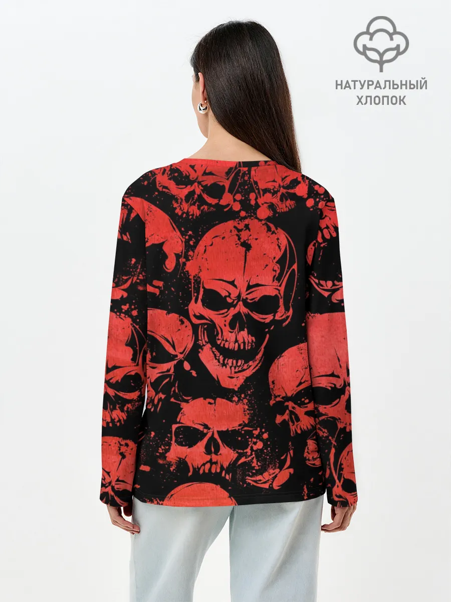 Лонгслив женский. Хлопок / Skulls pattern