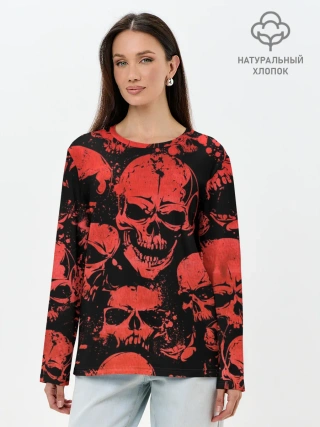 Лонгслив женский. Хлопок / Skulls pattern