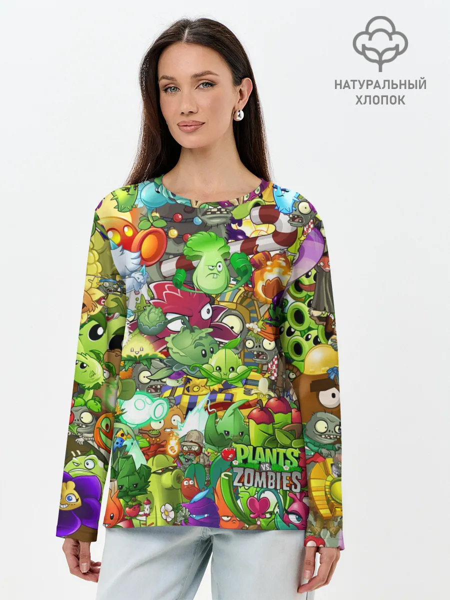 Лонгслив женский. Хлопок / Plants vs Zombies