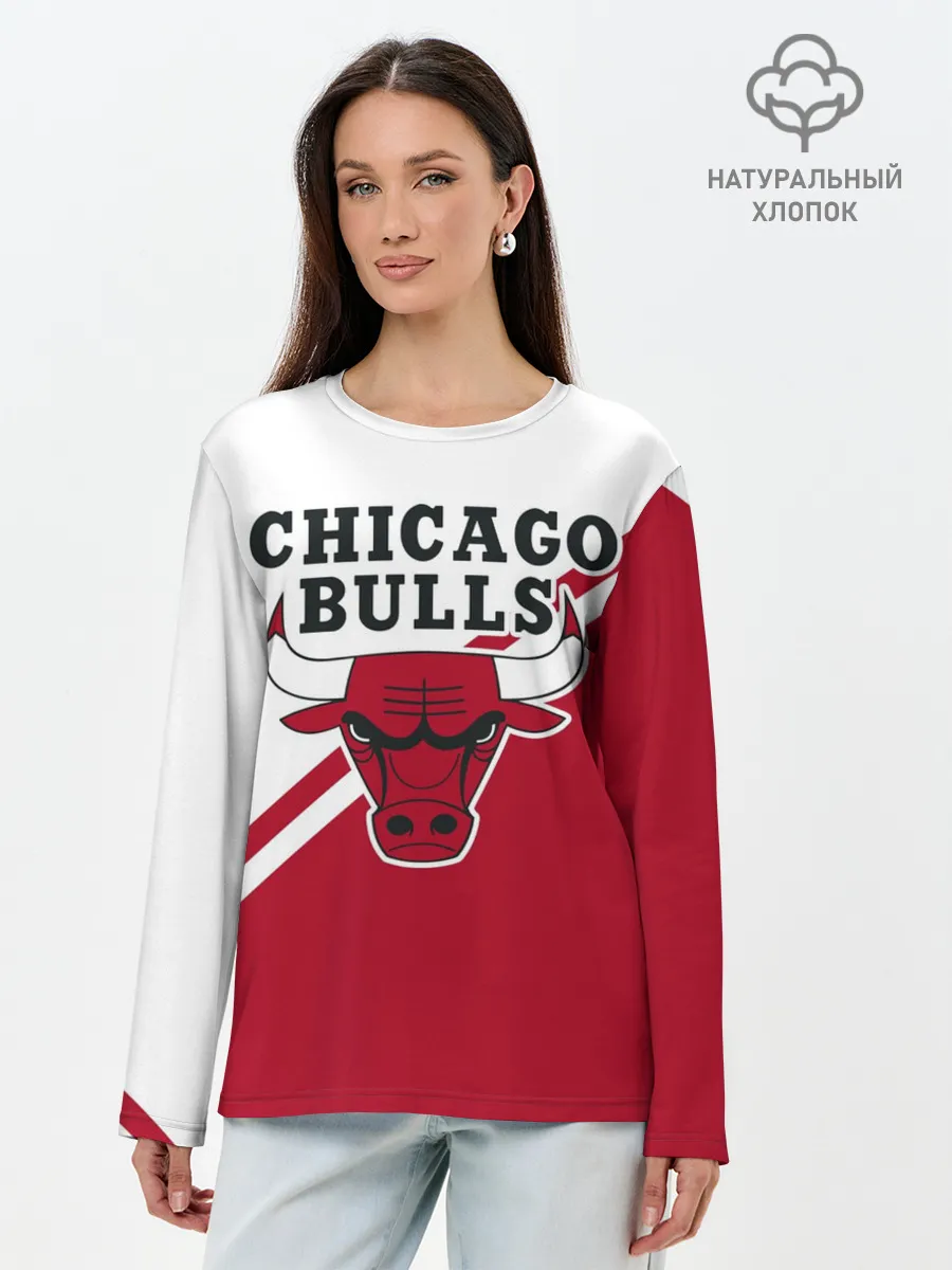 Лонгслив женский. Хлопок / Chicago Bulls Red-White
