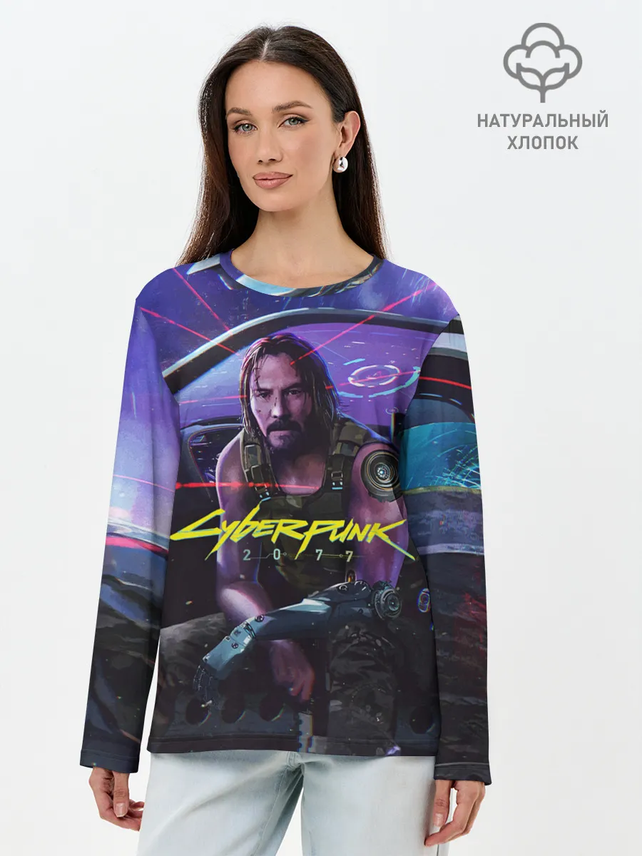 Лонгслив женский. Хлопок / CYBERPUNK 2077 - КИАНУ