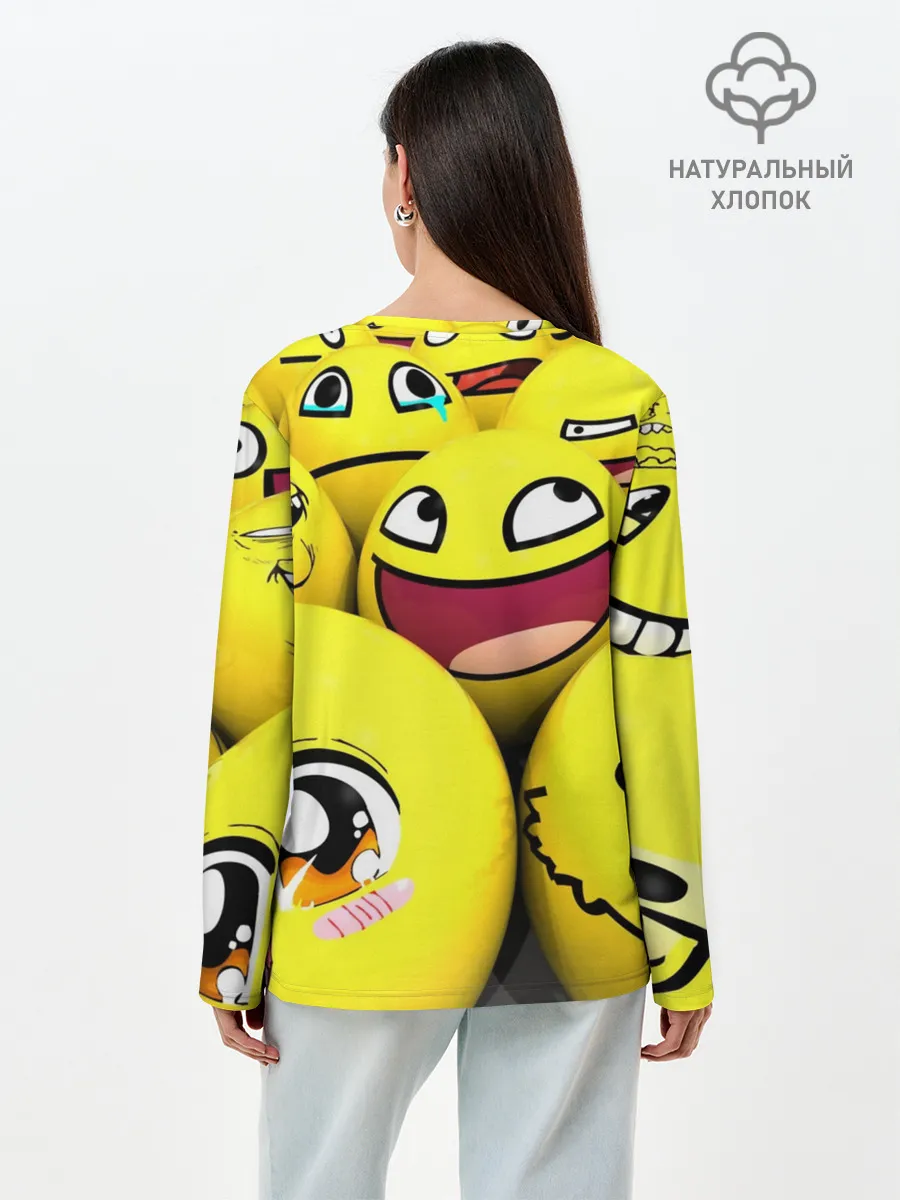 Лонгслив женский. Хлопок / ЖЕЛТЫЕ СМАЙЛИКИ