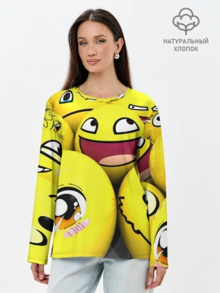 Лонгслив женский. Хлопок / ЖЕЛТЫЕ СМАЙЛИКИ