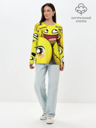 Лонгслив женский. Хлопок / ЖЕЛТЫЕ СМАЙЛИКИ