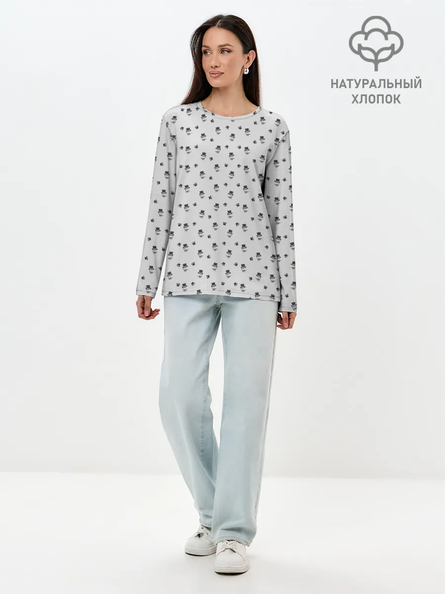 Лонгслив женский. Хлопок / Сэр Троглодит - Паттерн, серый