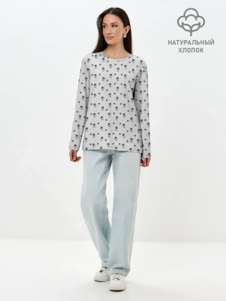 Лонгслив женский. Хлопок / Сэр Троглодит - Паттерн, серый