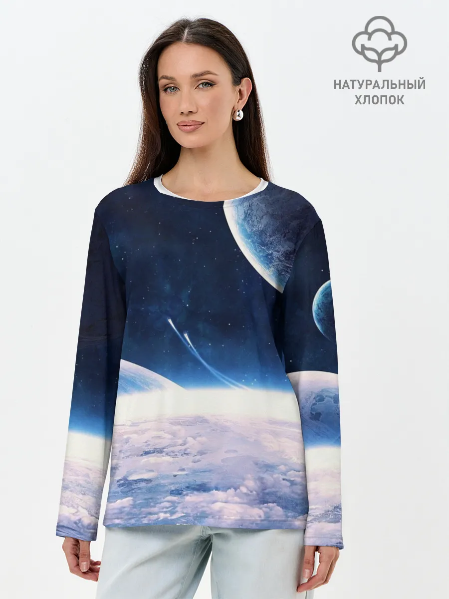 Лонгслив женский. Хлопок / Космос