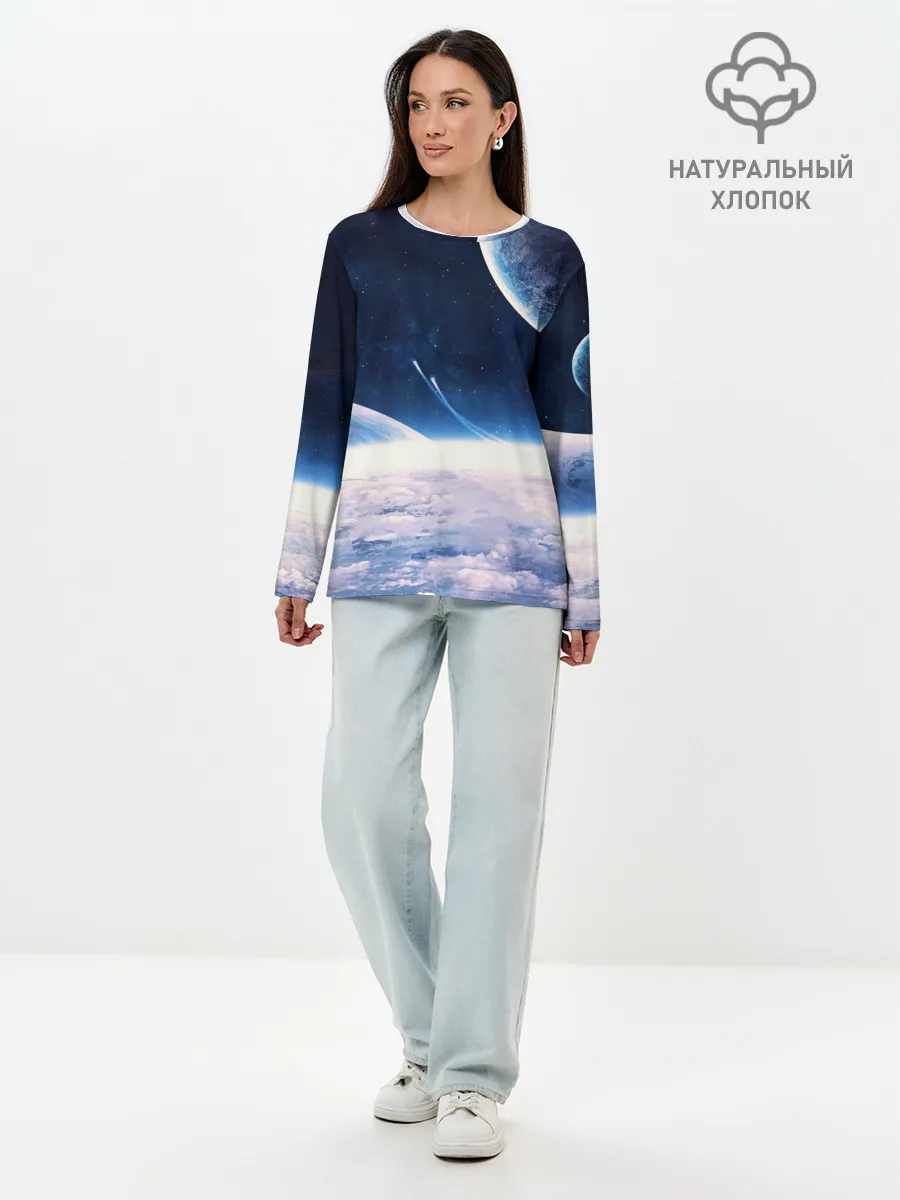 Лонгслив женский. Хлопок / Космос