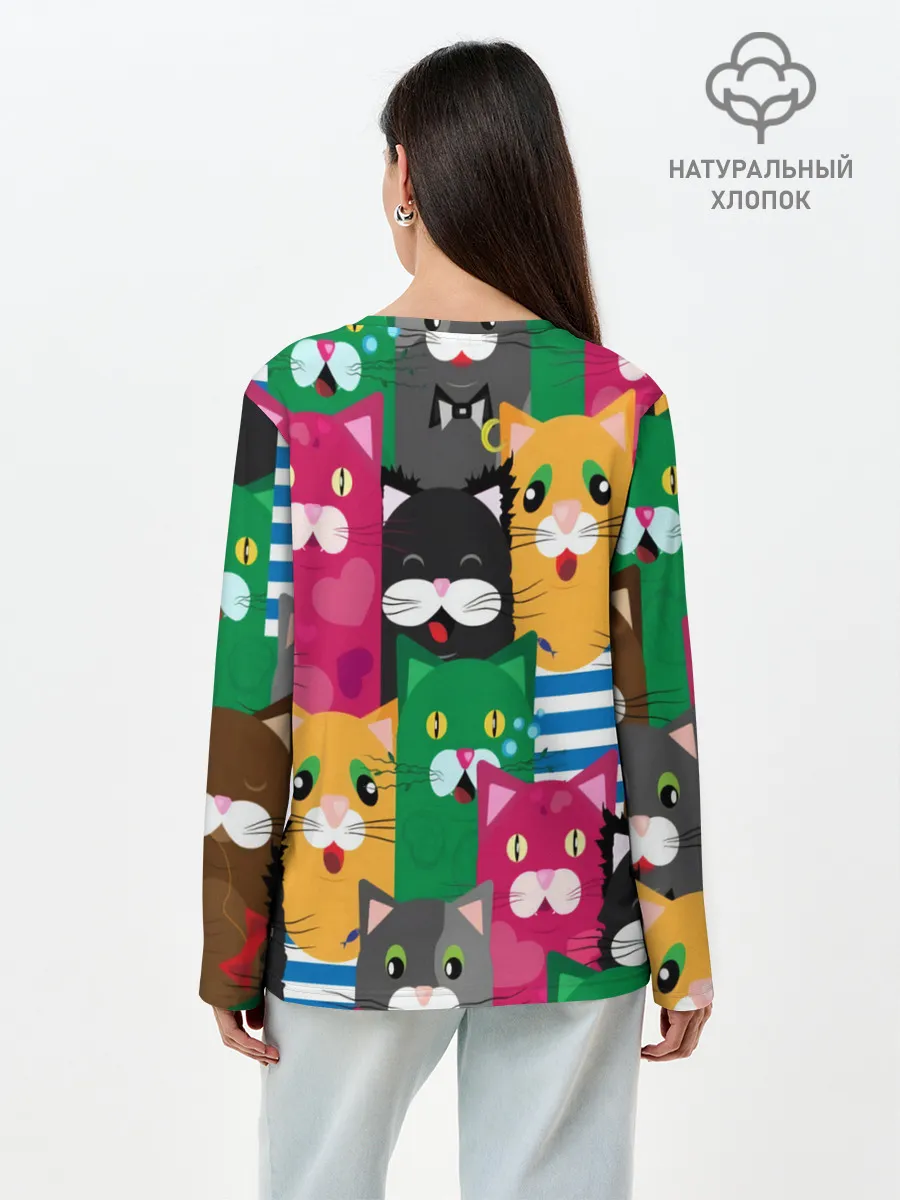 Лонгслив женский. Хлопок / Голодные котики.