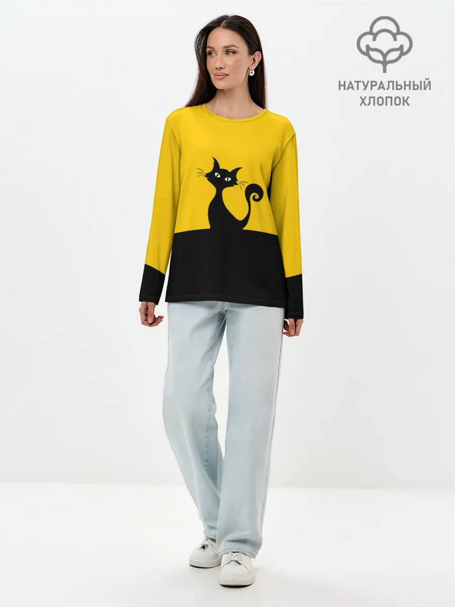 Лонгслив женский. Хлопок / Гордый кот.
