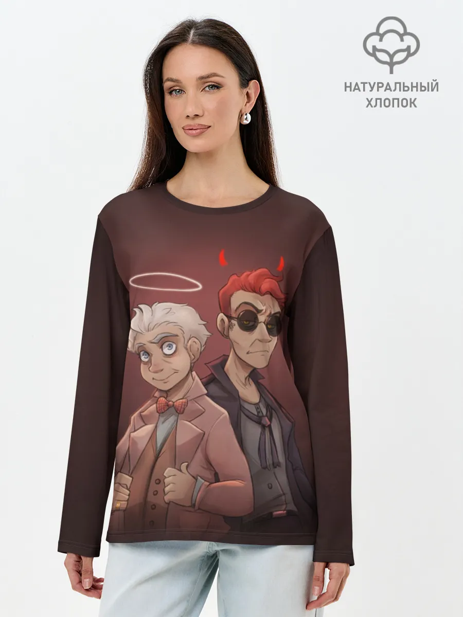 Лонгслив женский. Хлопок / Азирафель и Кроули