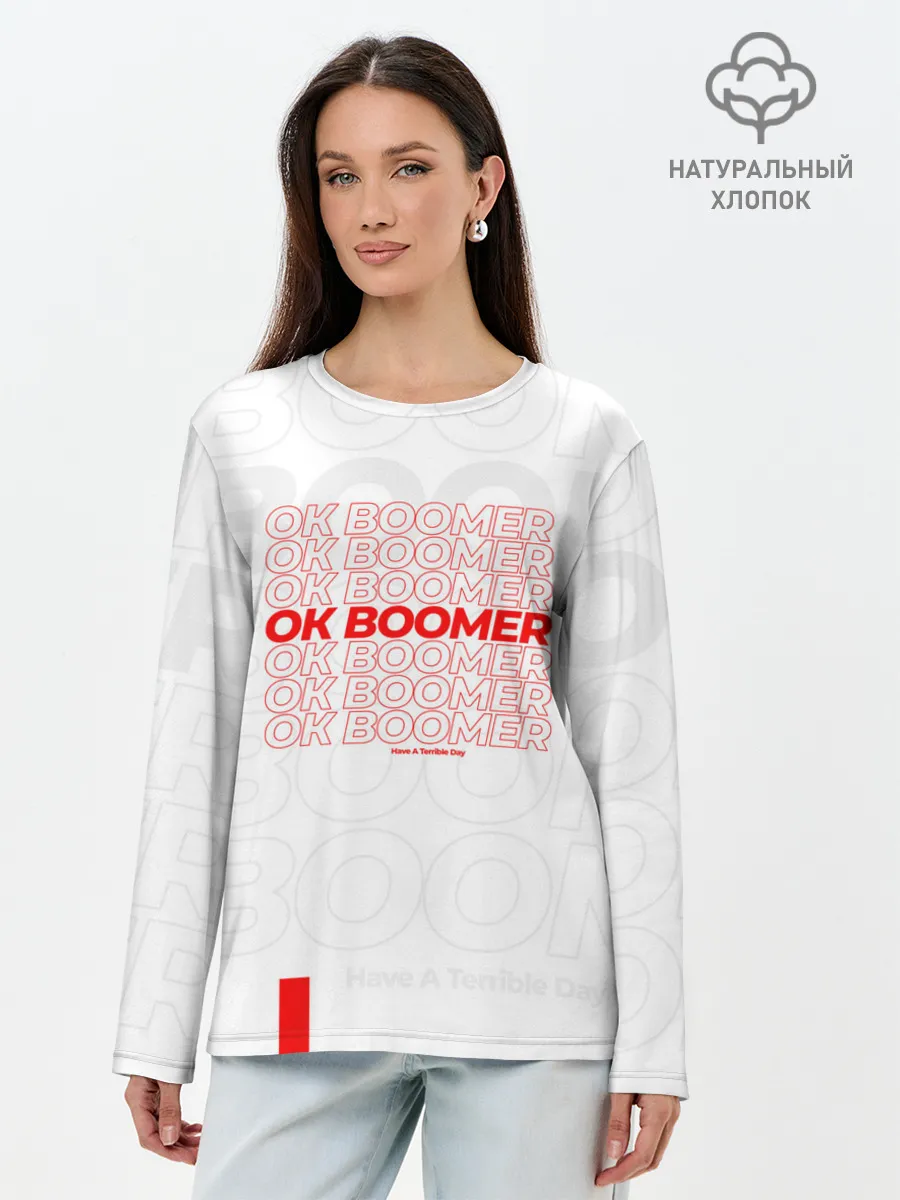 Лонгслив женский. Хлопок / Ok boomer 3D