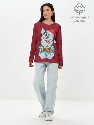 Лонгслив женский. Хлопок / Christmas Husky