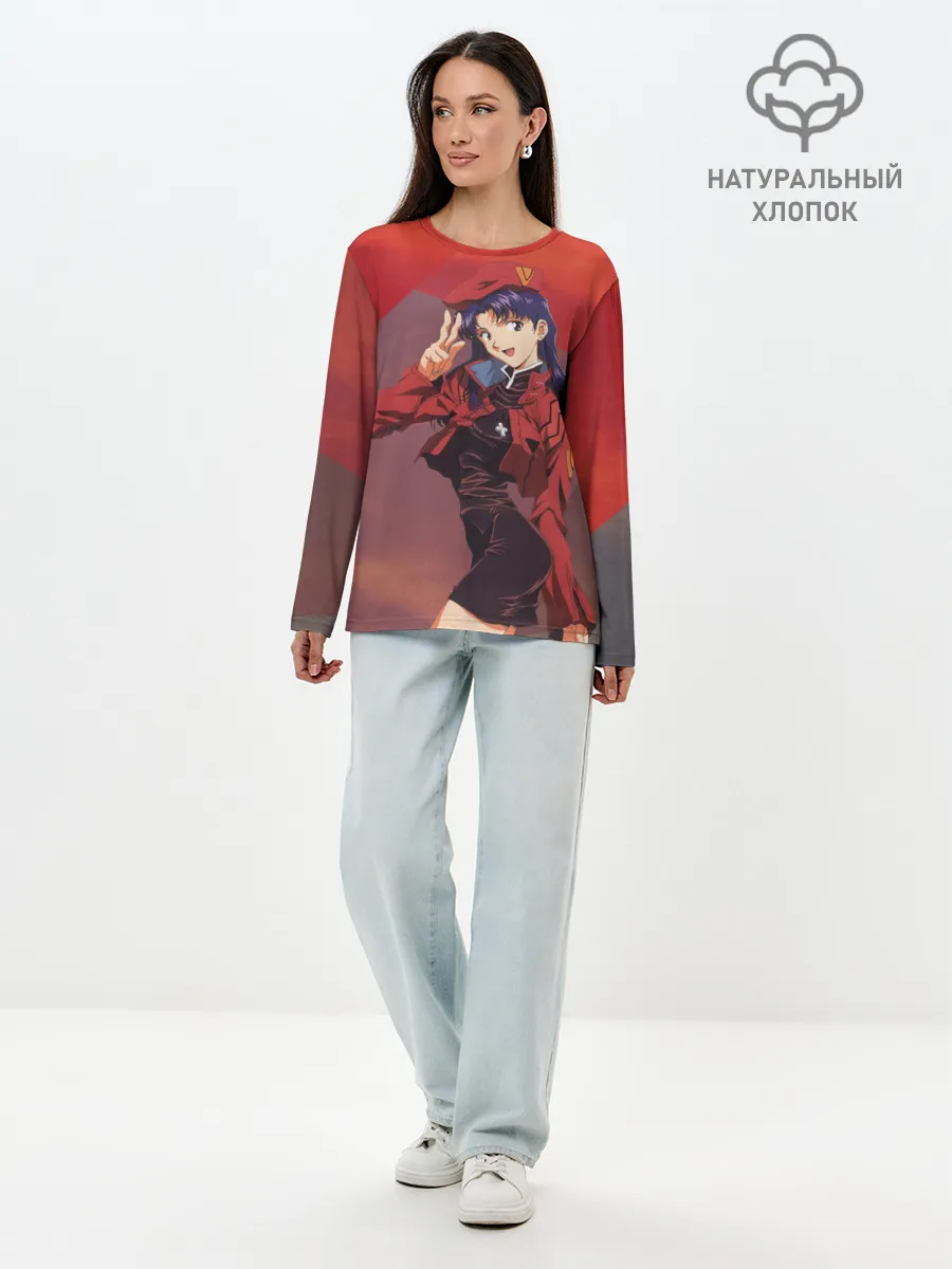 Лонгслив женский. Хлопок / Misato Katsuragi на красном