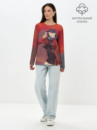Лонгслив женский. Хлопок / Misato Katsuragi на красном
