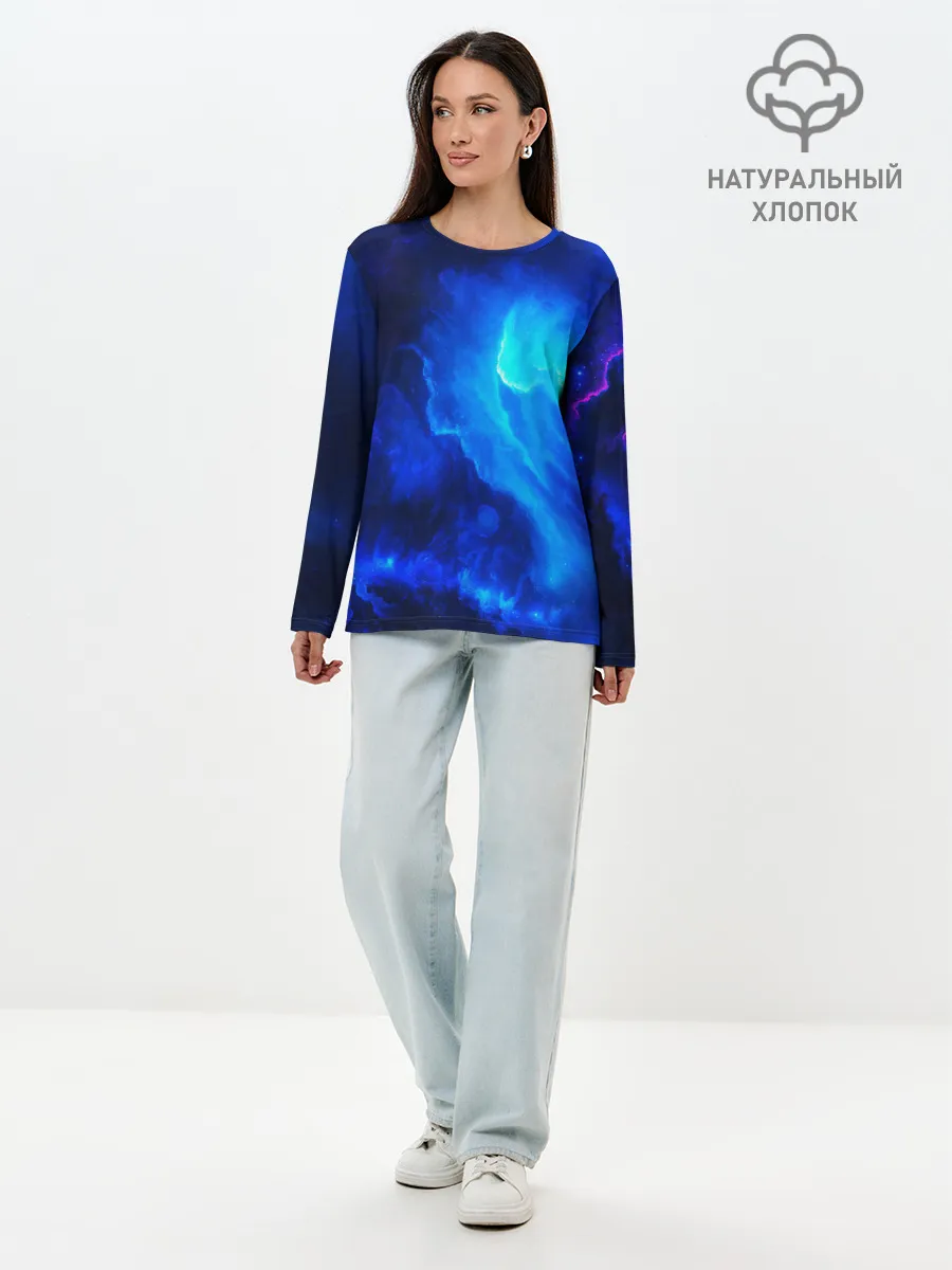 Лонгслив женский. Хлопок / СИНИЙ КОСМОС