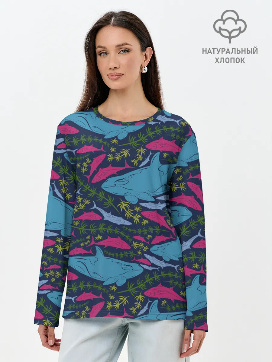 Лонгслив женский. Хлопок / Касатки