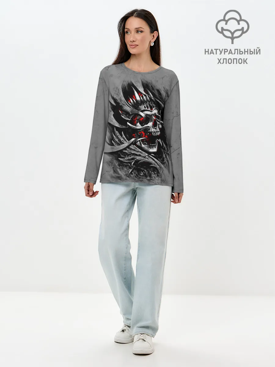 Лонгслив женский. Хлопок / Skull through metal