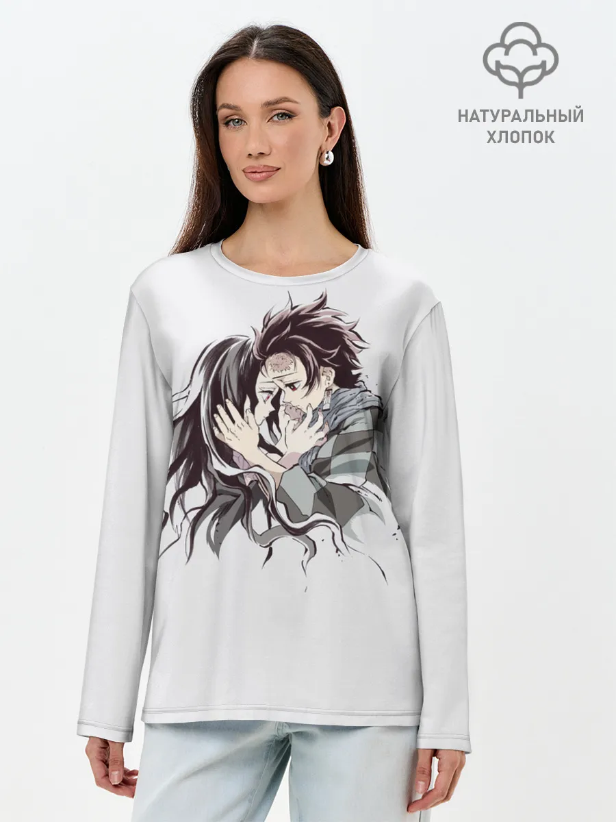 Лонгслив женский. Хлопок / Kimetsu no Yaiba поцелуйчики