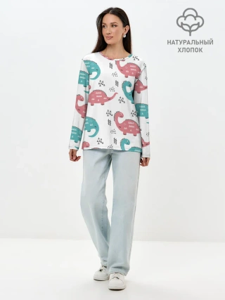 Лонгслив женский. Хлопок / Милые динозаврики