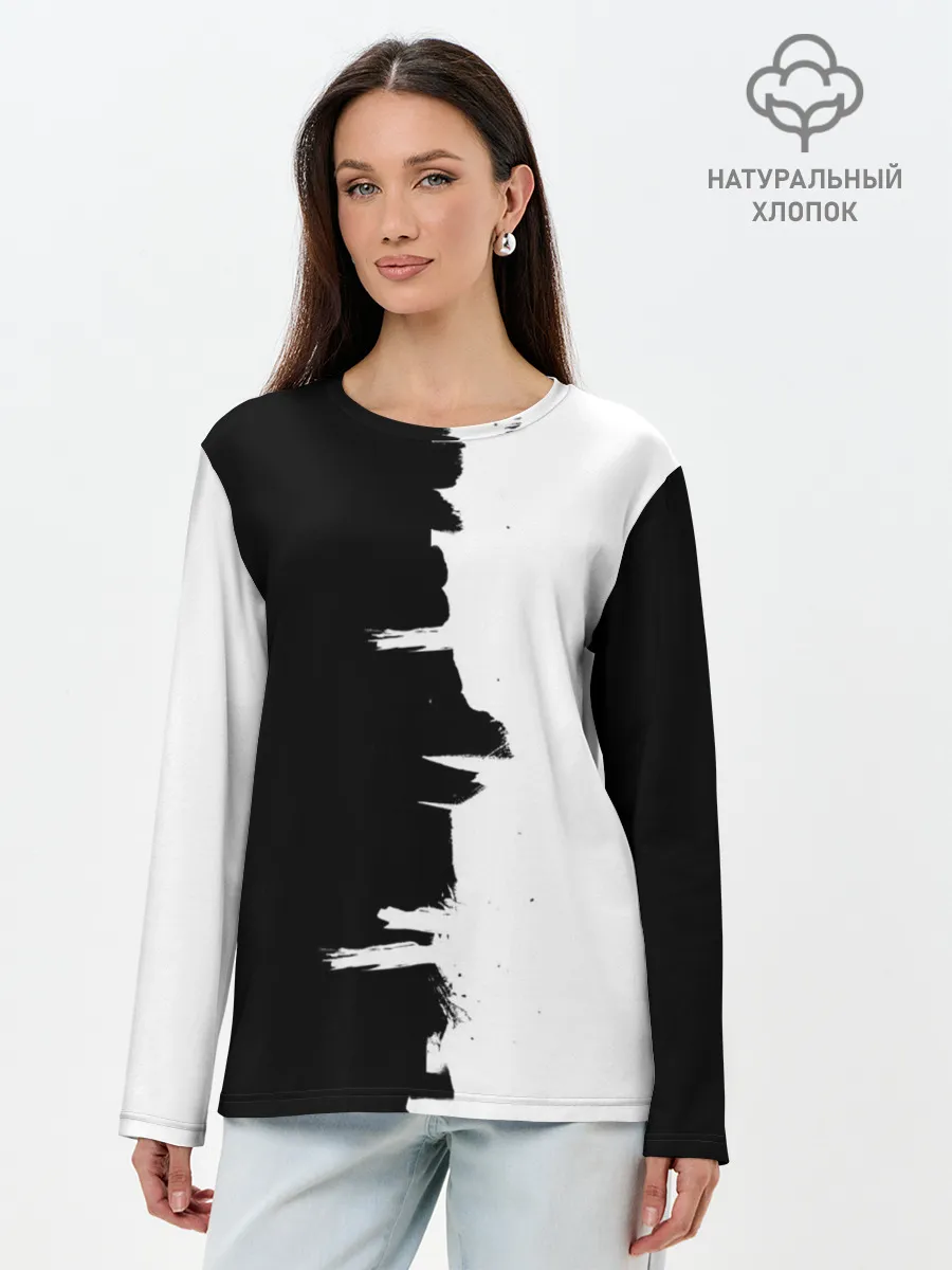Лонгслив женский. Хлопок / Черным по белому