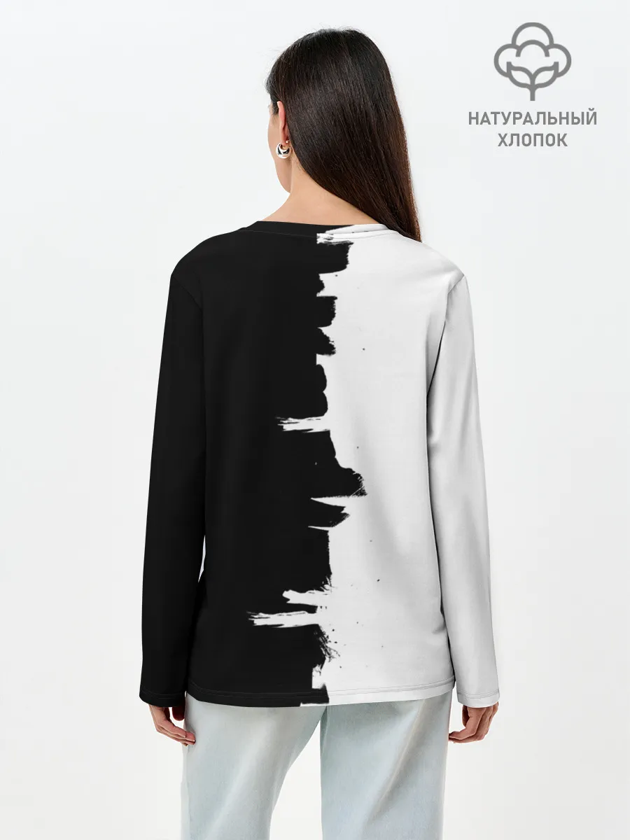 Лонгслив женский. Хлопок / Черным по белому
