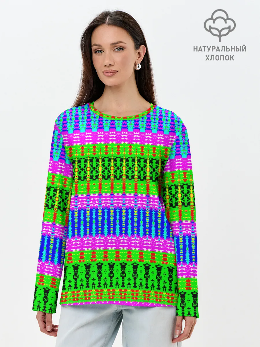 Лонгслив женский. Хлопок / ornament indian