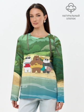 Лонгслив женский. Хлопок / Bears on the beach