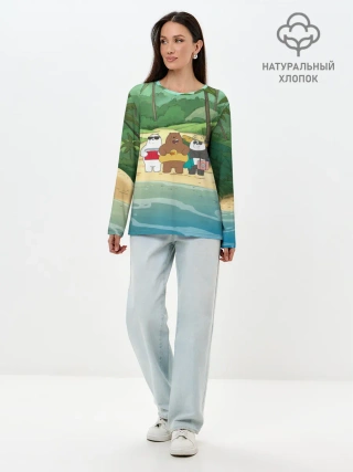 Лонгслив женский. Хлопок / Bears on the beach