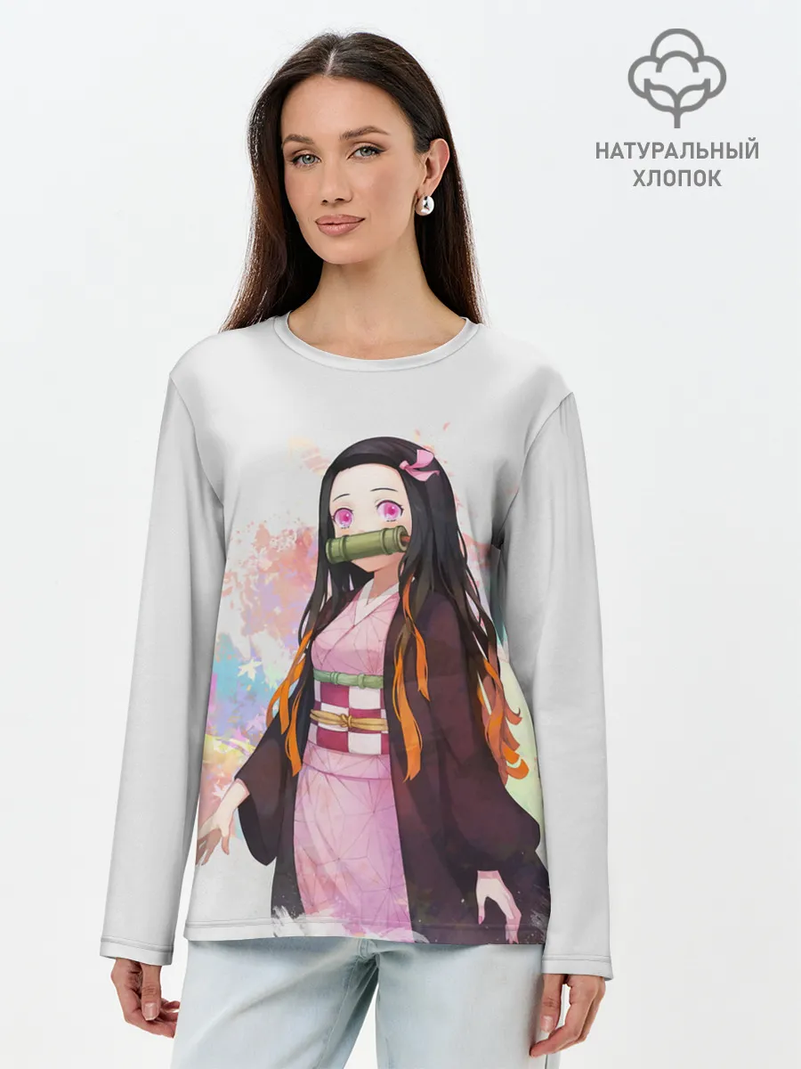 Лонгслив женский. Хлопок / Nezuko Kamado