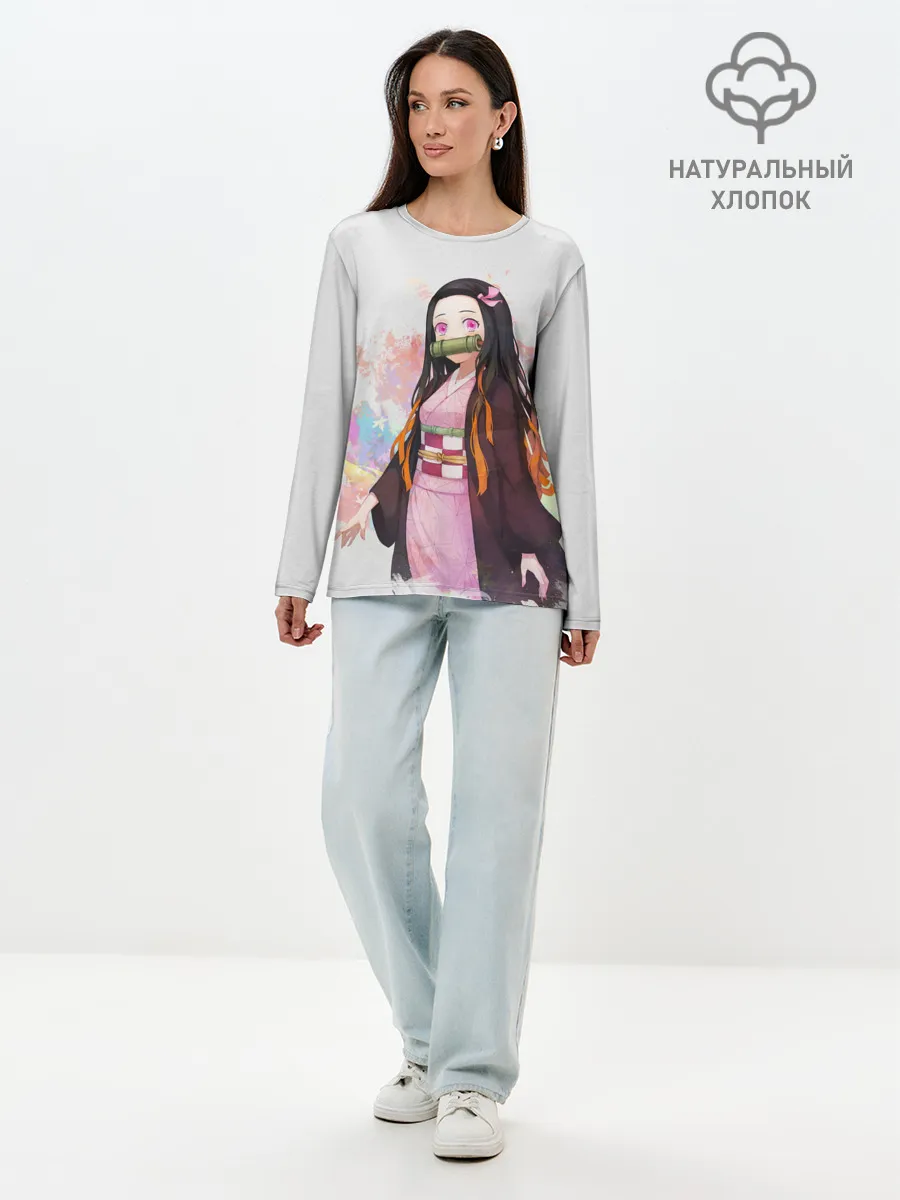 Лонгслив женский. Хлопок / Nezuko Kamado