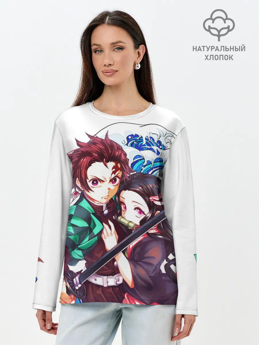 Лонгслив женский. Хлопок / Клинок рассекающий демонов