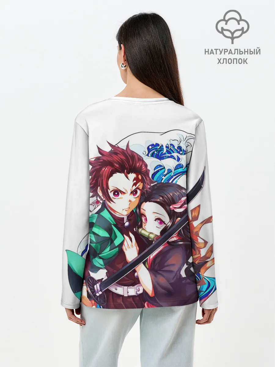 Лонгслив женский. Хлопок / Клинок рассекающий демонов