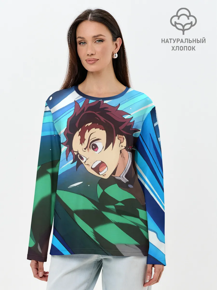 Лонгслив женский. Хлопок / Клинок рассекающий демонов