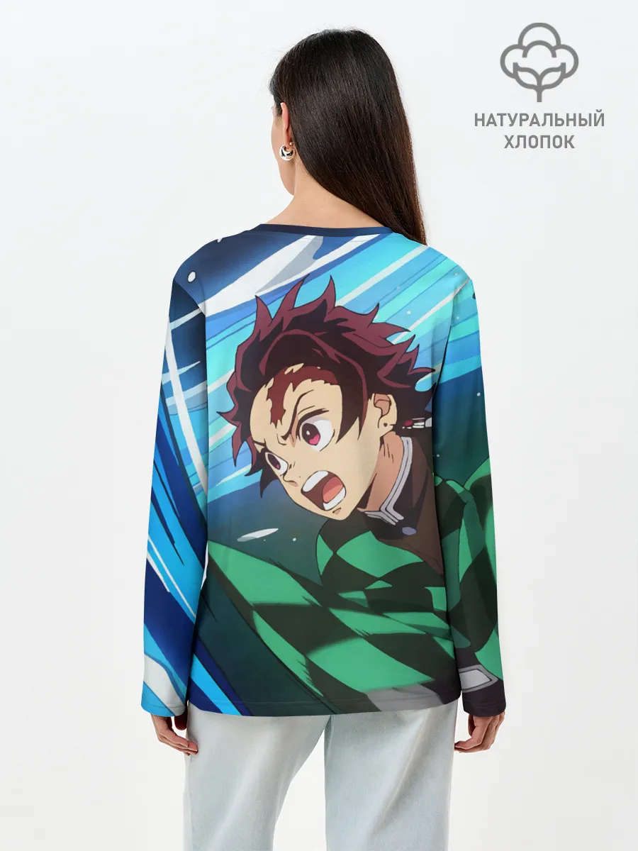 Лонгслив женский. Хлопок / Клинок рассекающий демонов