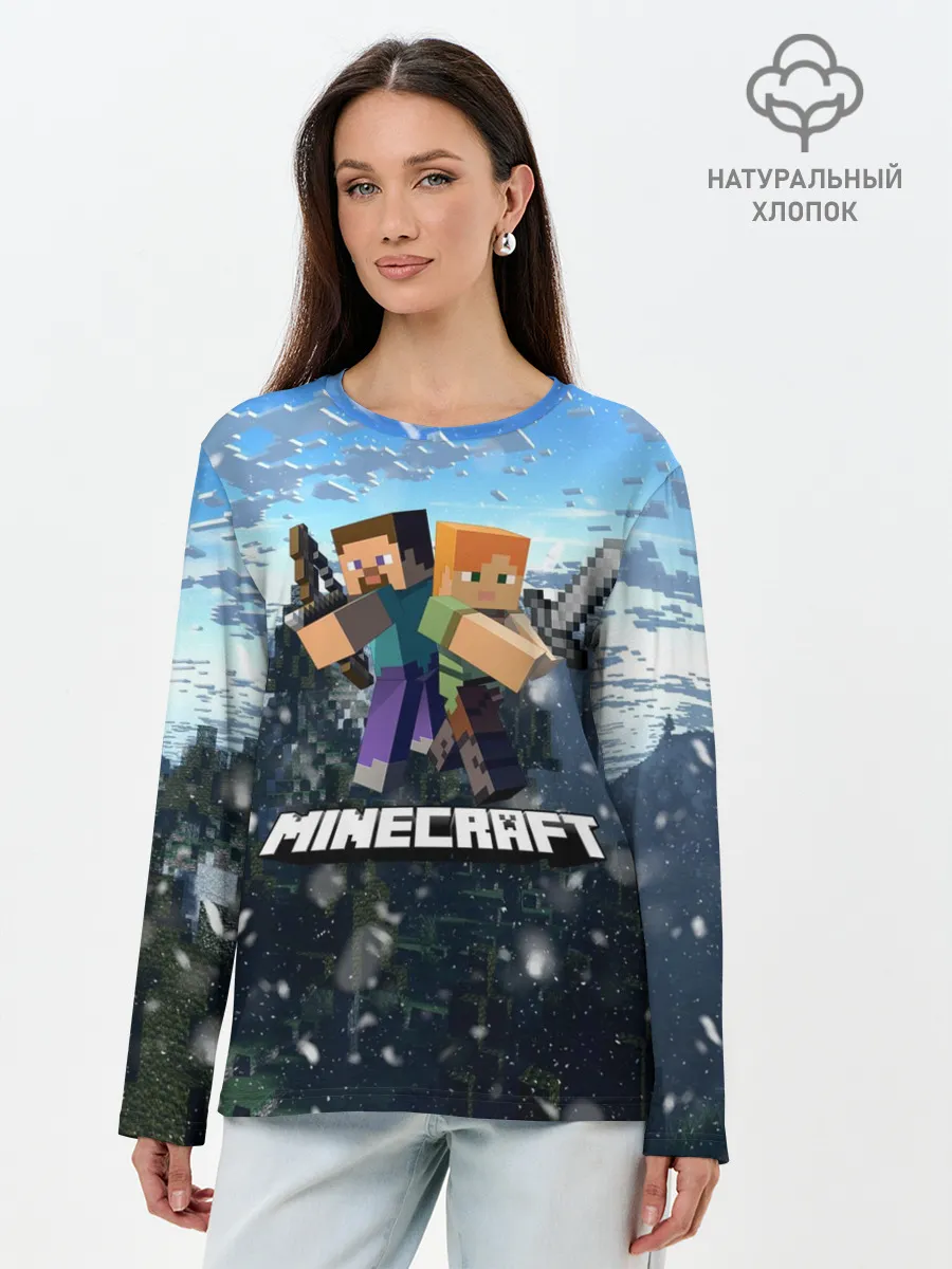 Лонгслив женский. Хлопок / Minecraft / Майнкрафт