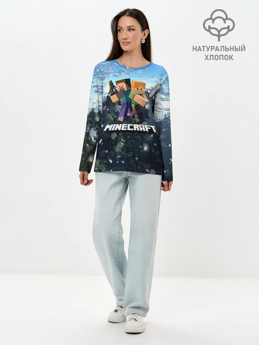Лонгслив женский. Хлопок / Minecraft / Майнкрафт