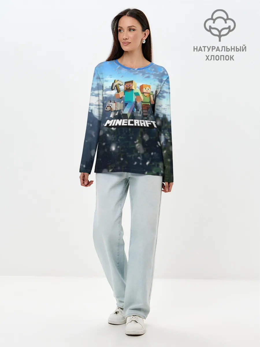 Лонгслив женский. Хлопок / Minecraft / Майнкрафт