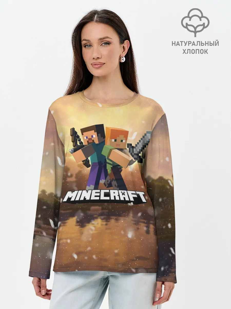 Лонгслив женский. Хлопок / Minecraft / Майнкрафт
