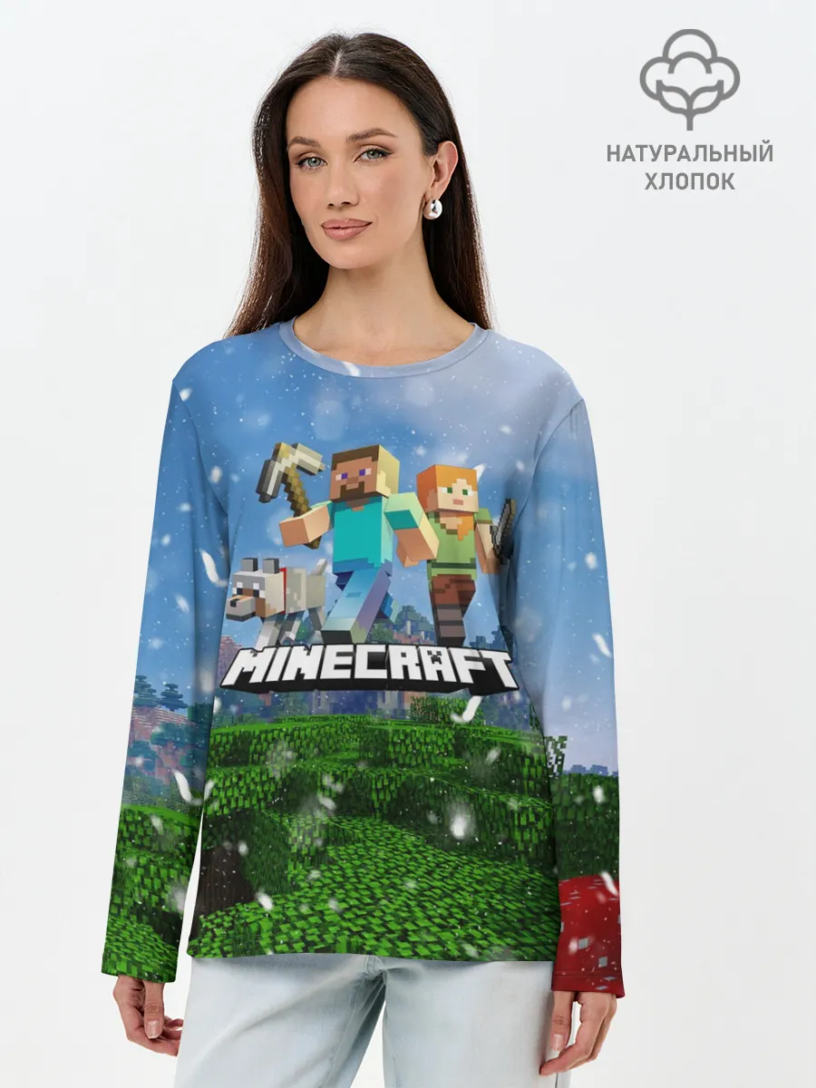 Лонгслив женский. Хлопок / Minecraft / Майнкрафт