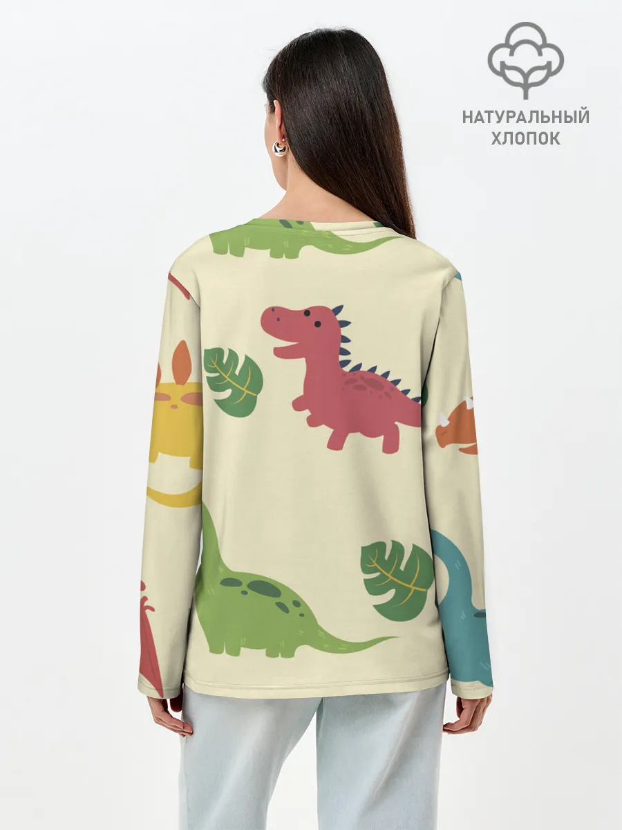 Лонгслив женский. Хлопок / Динозаврики