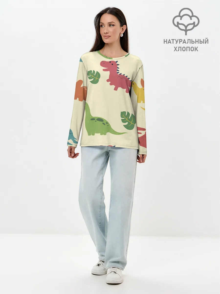 Лонгслив женский. Хлопок / Динозаврики